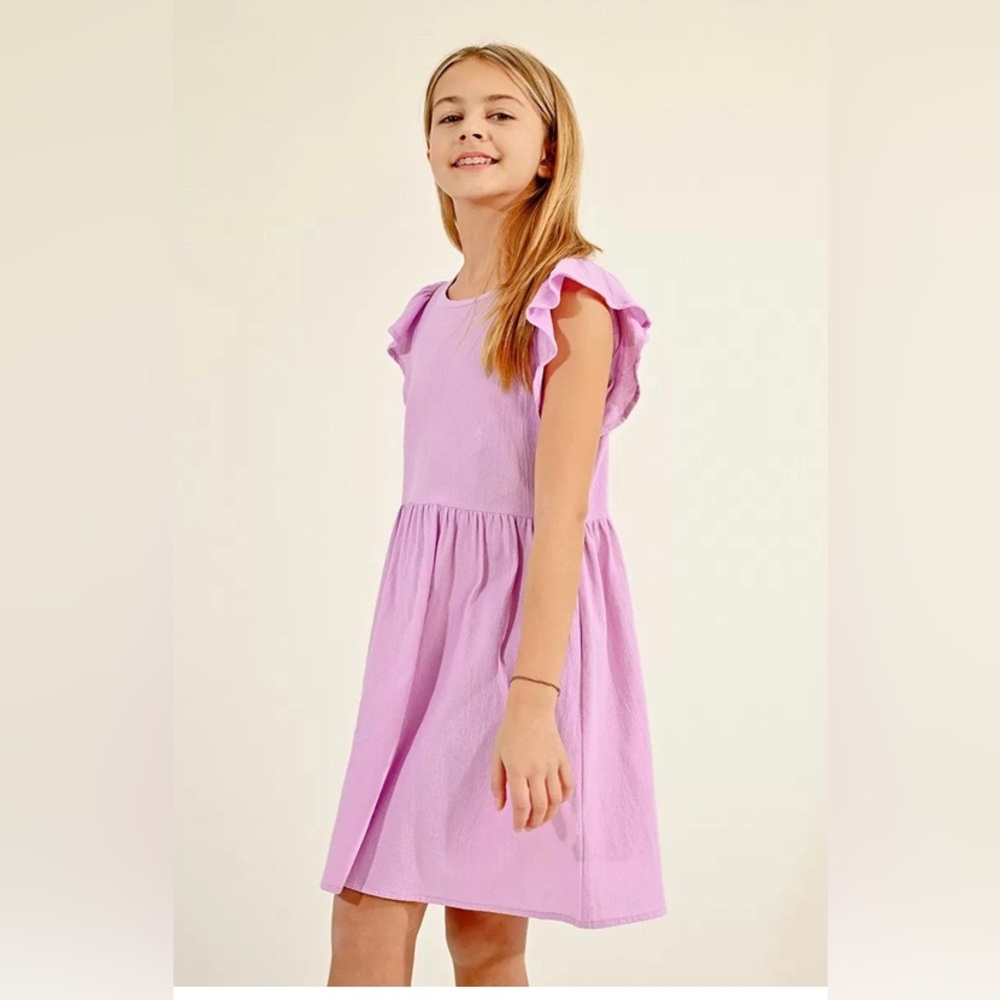 Molly Bracken Cotton Lilac Flounce Sleeve Dress Girls 10/12